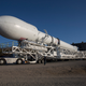 A Falcon 9 rocket on the ground at Vandenberg Air Force Base.